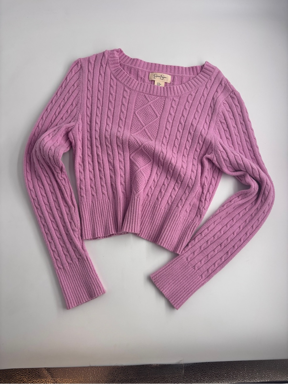 Cable Knit Crewneck Sweater - Pink